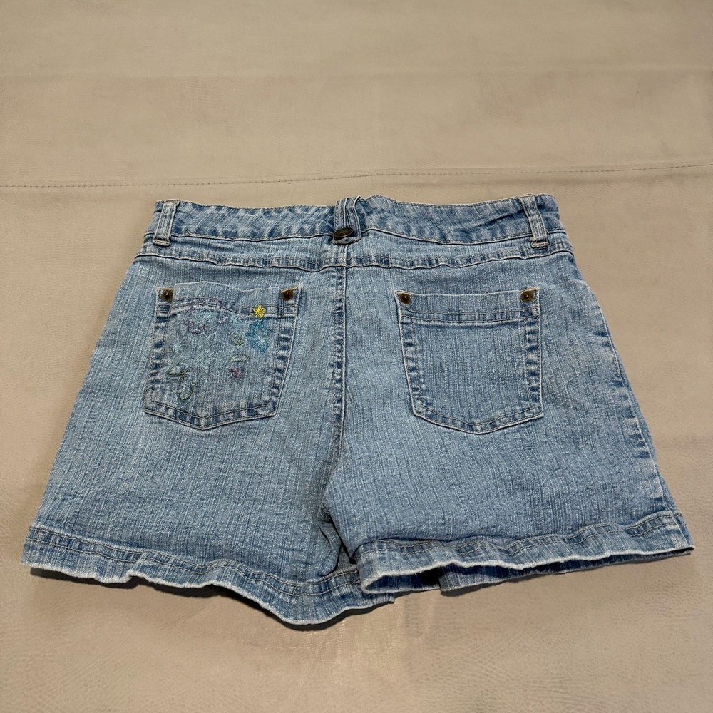 VTG Y2K Route 66 Women Blue Denim Embroider Floral Jean Short Jort 16//26-6772 - Picture 3 of 9